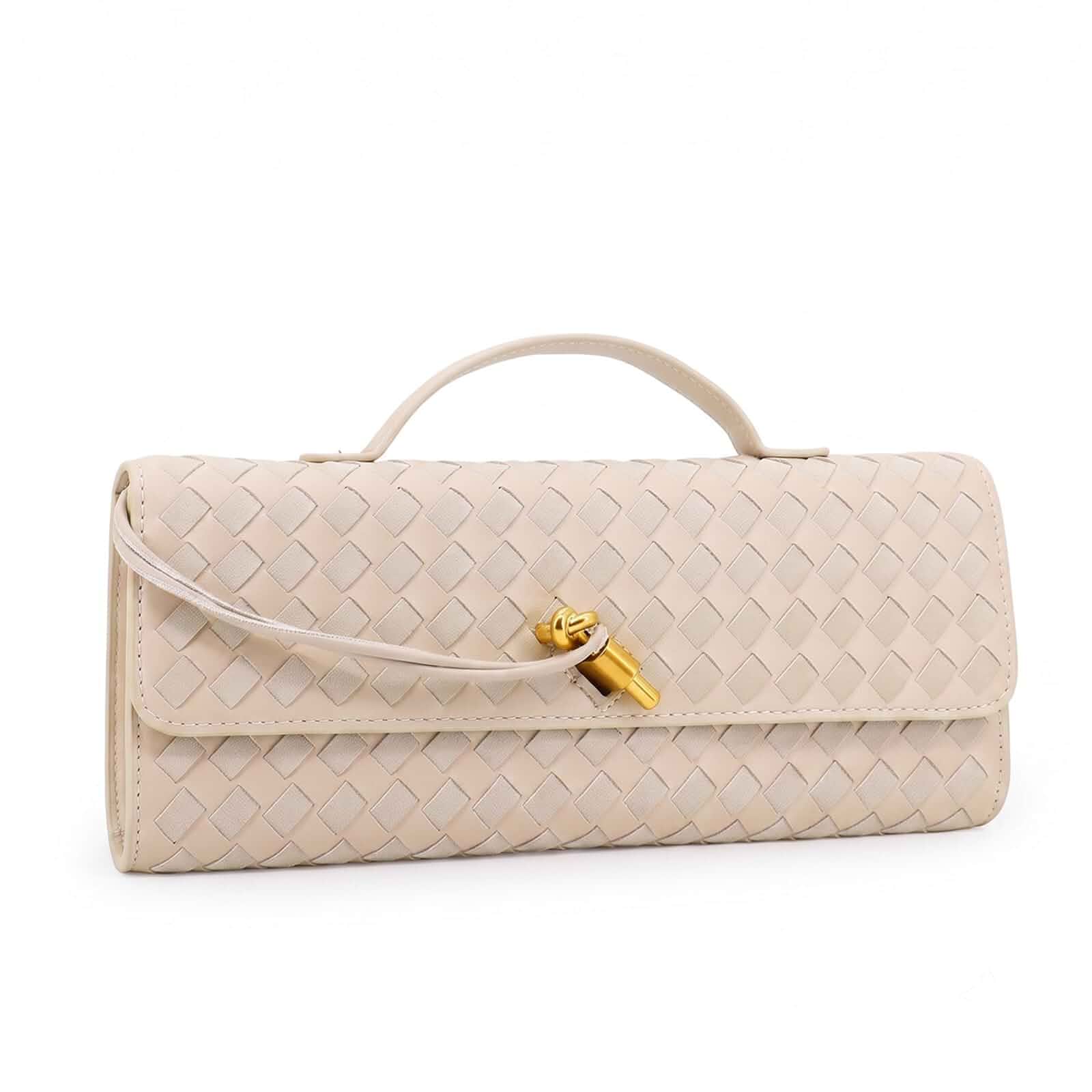 Woven Clutch Purses for Women Leather Evening Crossbody Bag Formal Satchel Shoulderbag Top Handle Handbag