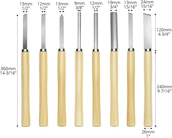 Set de 8 Cinceles para Torno de Madera QWORK miniatura 3