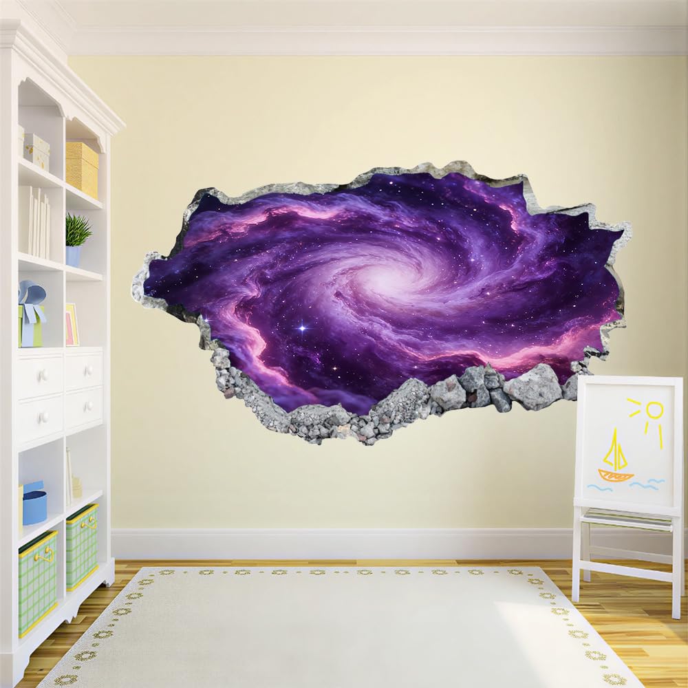 3D Wandtattoo Wanddurchbruch, Wirbeluniversum Durchbruch Wandaufkleber für Kinderzimmer, sticker für Wohnzimmer, Lila Wandsticker, Wandbild Junge Mädchen Schlafzimmer