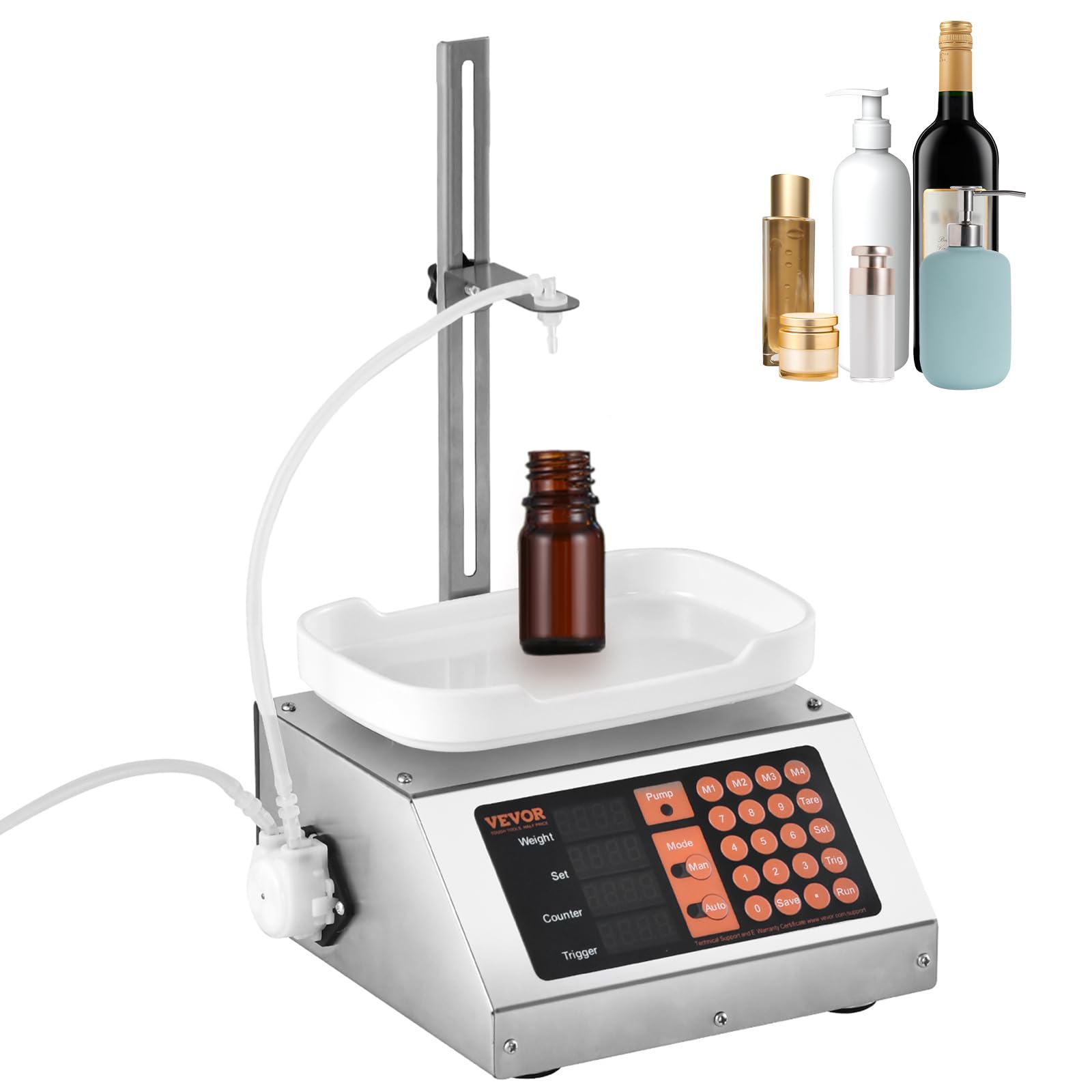 VEVOR Weighing Filling Machine, 5-50g Digital Liquid Filling Machine, 3.2L/min Bottle Filling Machine, Peristaltic Pump with Filling Speed Control Function for Perfume, Cooking Oil, Drink and Wine