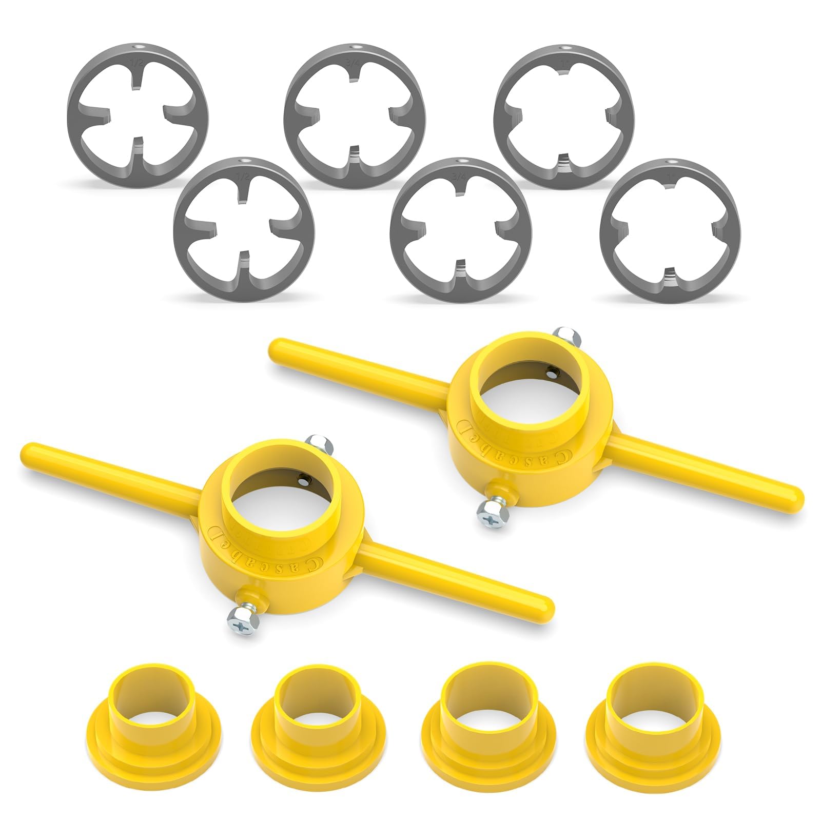 MEANLIN 2PCS PVC Thread Maker Tool, NPT Die Set, Pipe Threader Plumbing Tool, Pipe Threader Kit, with 3 Dies,1/2", 3/4", 1"