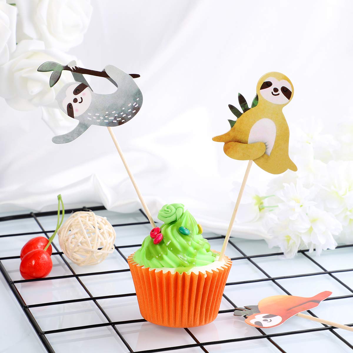 Cheereveal 25-teiliges Faultier-Deko-Set – Für Kuchen, Cupcakes & Mottopartys
