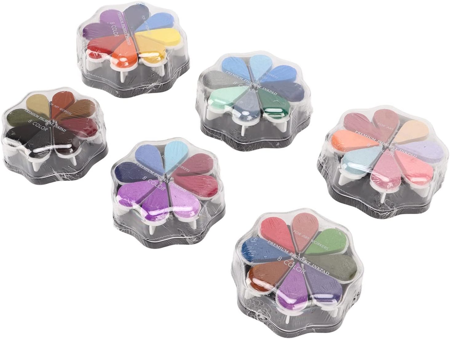 AYNEFY Painting Tools Ink Pad Strong Coverage Non Fading 8 Metallic Colors Combinations Ink Pad Scrapbook Decoration Coloring Inkpad for Card Making Crafts Flower Shaped Stamp Stamp