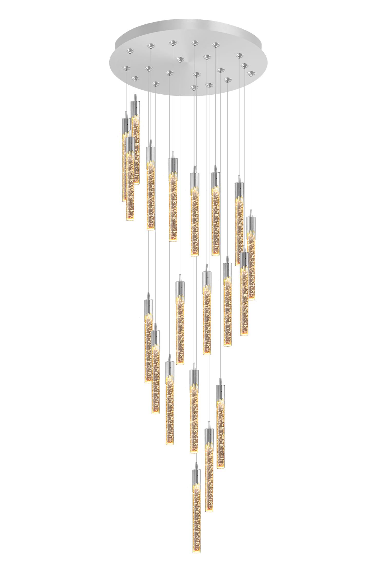 Lámpara de araña Moderna Plateada de 20 Luces Regulables - Elegante lámpara Colgante de Cristal para techos Altos, vestíbulo, Escalera, Pasillo, Villa. Longitud: 3,5 Metros (11,5 p