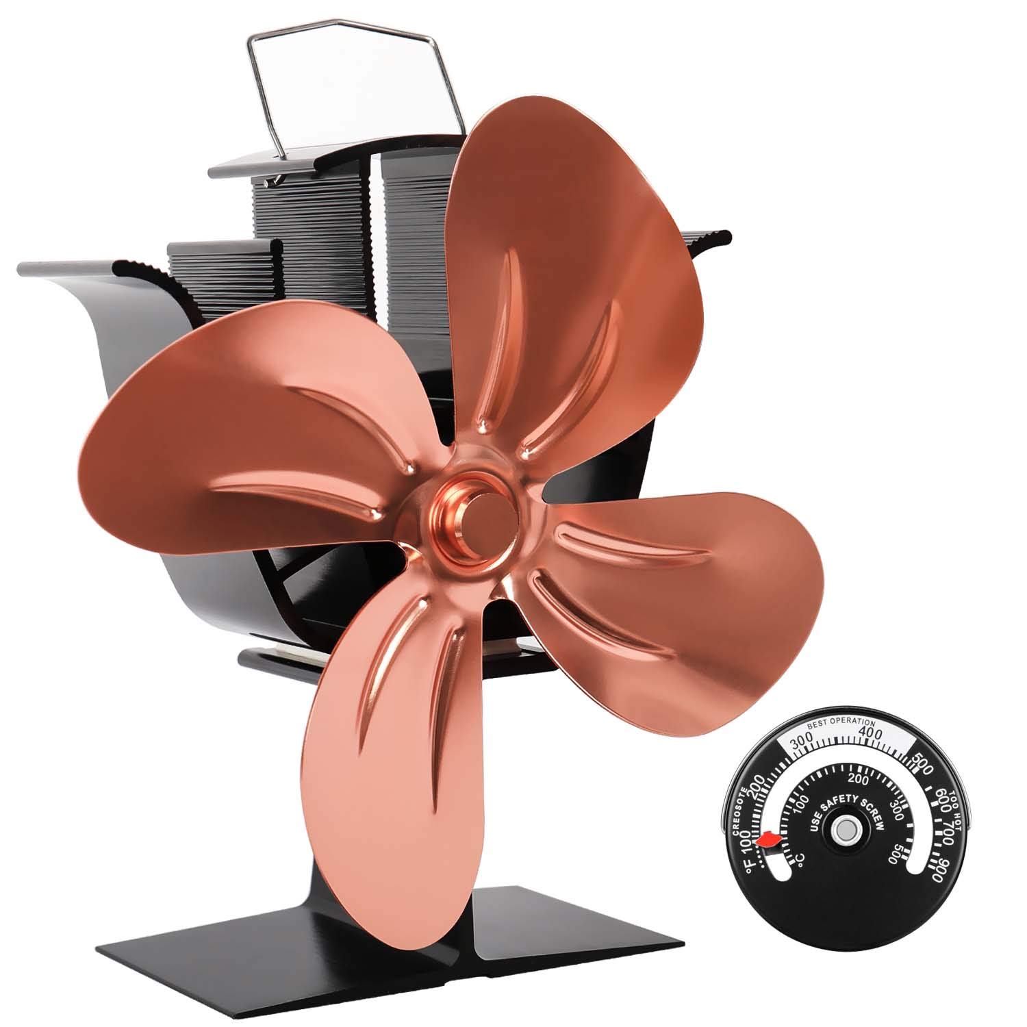 Buy Stove Fan with Thermometer 4 Blade Stove Fans Heat Powered Fireplace Fan Aluminium