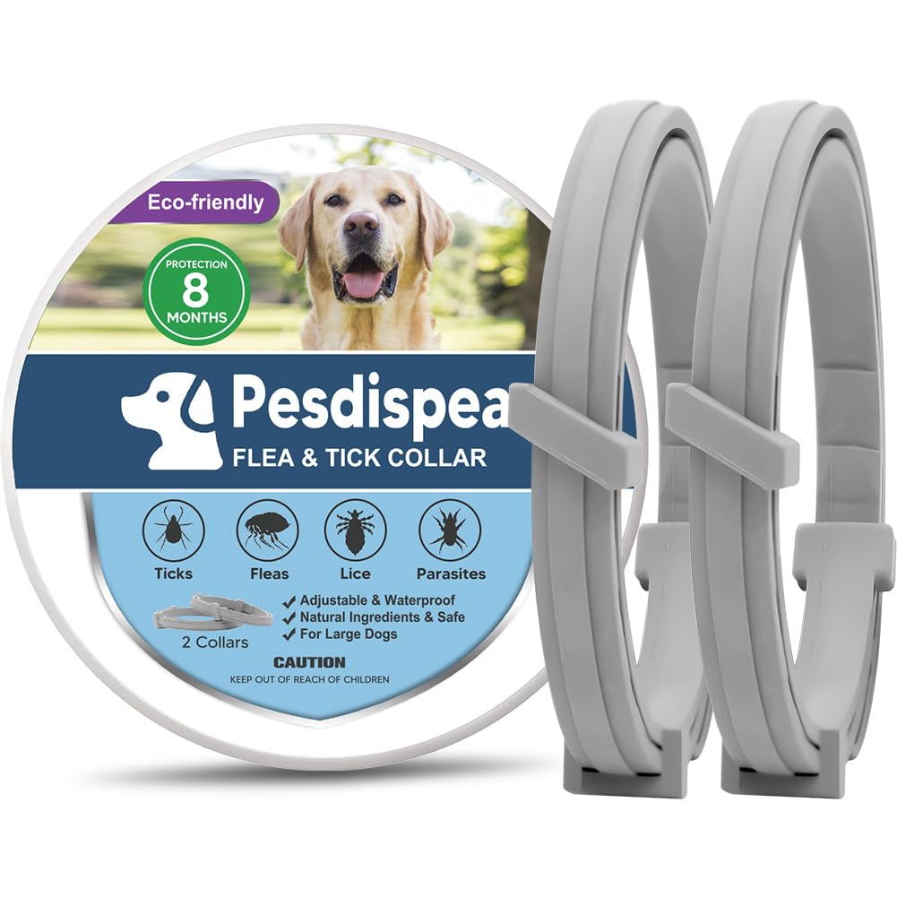Pesdispear Collar Antiparasitario Perros Grandes, Ajustable Collar Antipulgas, Antigarrapatas Perro Grande, 8 Meses de Protección Impermeable Natural para 2 Piezas