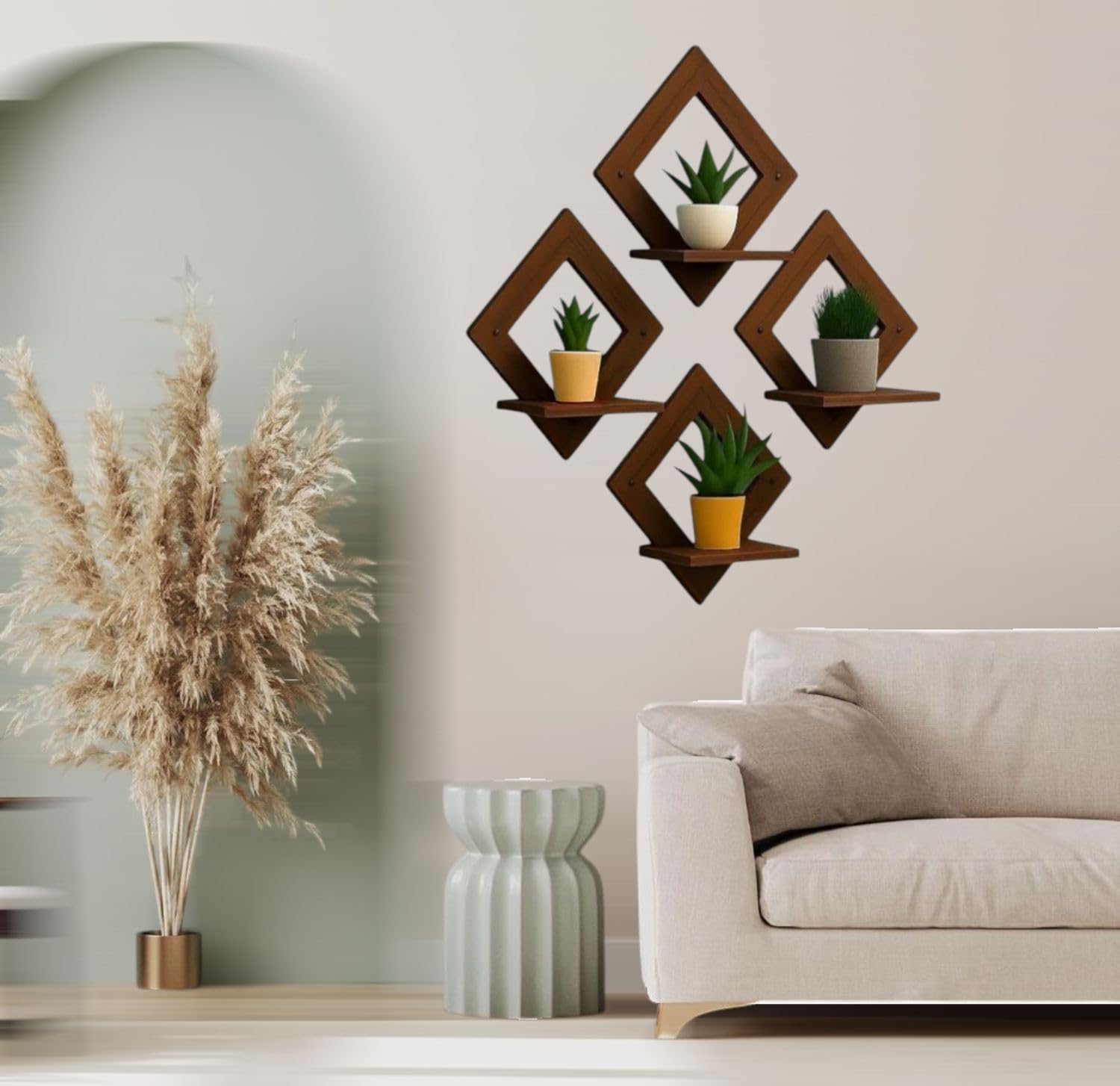 UNNATI TIMES Wall Mounted Decorative Indoor Planter Holder Stand Modern Wall Shelf for Pots Hanging Flower Pot Holders for Balcony, Living Room, Home Decor (Pack of 4) (Diamonds)-image-35