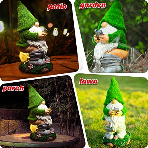 Ovewios Garden Gnome Statues - Resin Gnome Figurine Sitting On Solar Crackle Glass Globe Lights, Funny Garden Gnome Ornament For Patio Yard Lawn Porch Outdoor Decor #TOP4