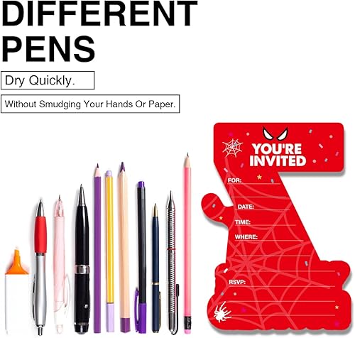 Miniatura 8 de Invitaciones de fiesta de 9 cumpleaños de superhéroe con sobres, tarjeta de invitación de nueve formas de cumpleaños de 9 años, suministros de