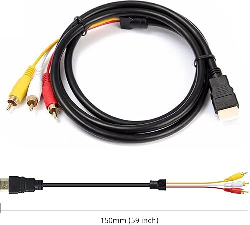 Miniatura 7 de Cable HDMI a RCA 1080P HDMI macho de 5 pies a 3-RCA Video Audio Audio AV Cable Adaptador Conector Transmisor unidireccional para TV, HDTV DVD