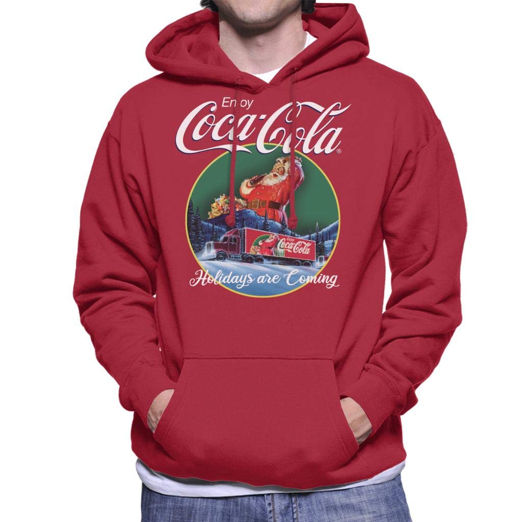 Coca Cola Holidays are Coming Truck Men's Hooded Sweatshirt Cherry Red
