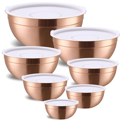 Moxinox Rose Gold Mixing Bowls Set of 7 with Airtight Lids