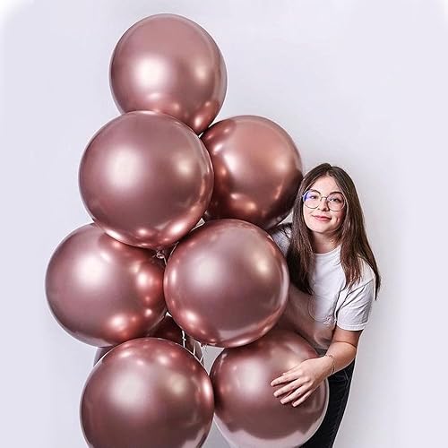 Miniatura 3 de Paquete de 10 globos cromados metálicos de color oro rosa de 18 pulgadas, globos de látex gruesos de helio de KIRIKOU para cumpleaños, boda, baby