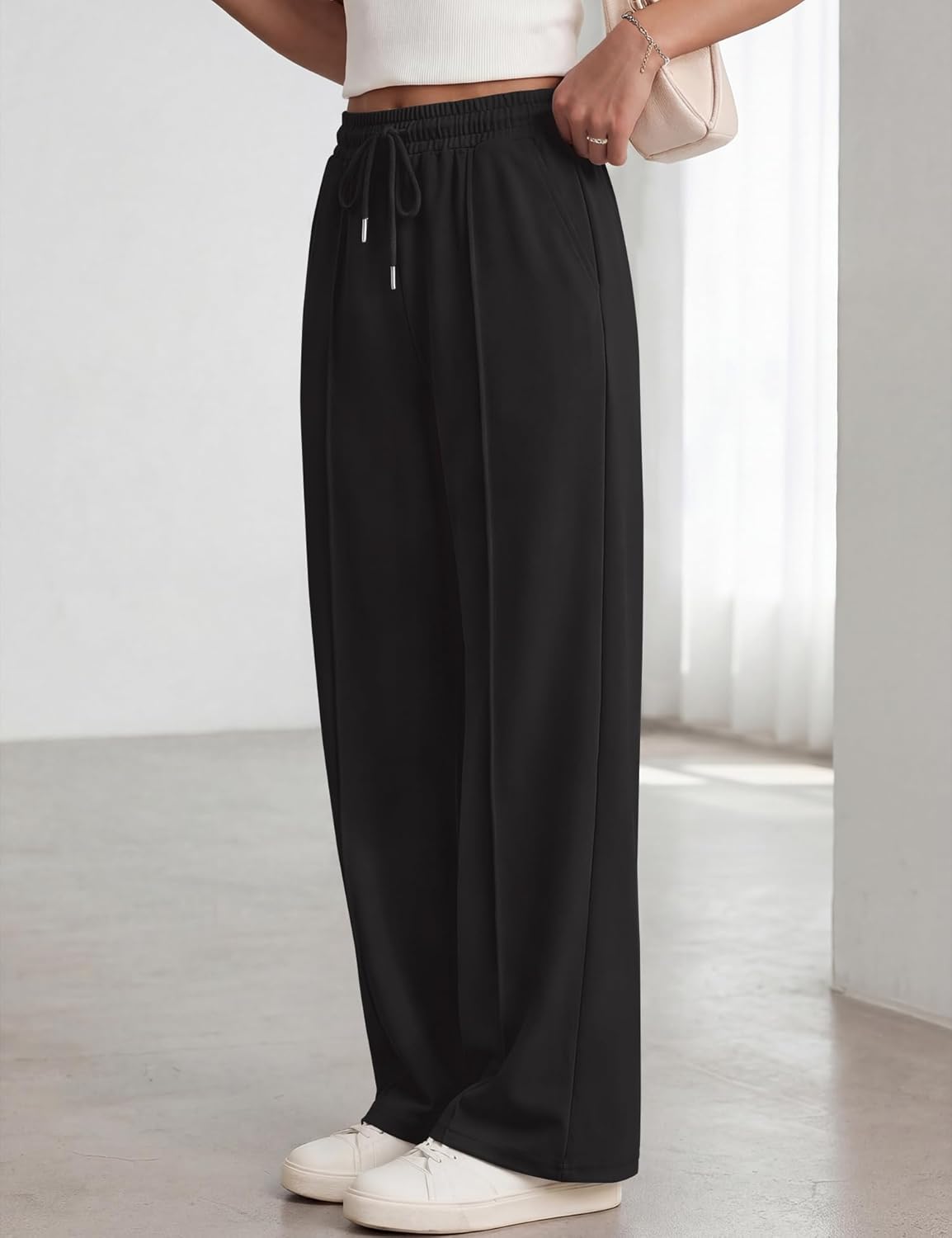 LOMON Womens Wide Leg Sweatpants Drawstring Elastic Waist Pants Baggy Sweat Pants Teen Girl Joggers Pant with Pockets - Image 4