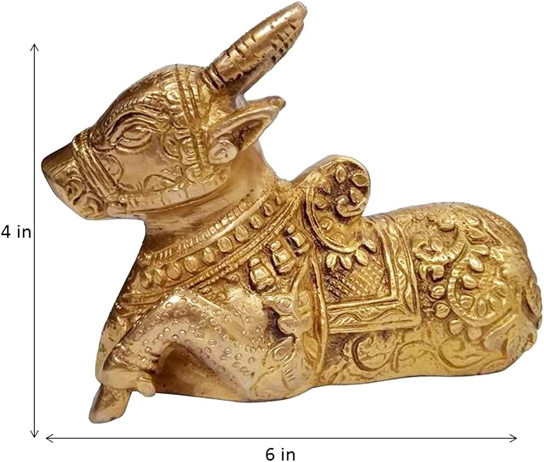 Purpledip Rare Collection Nandi Bull Statue: Brass Idol with Intricate Sculpting (10923)