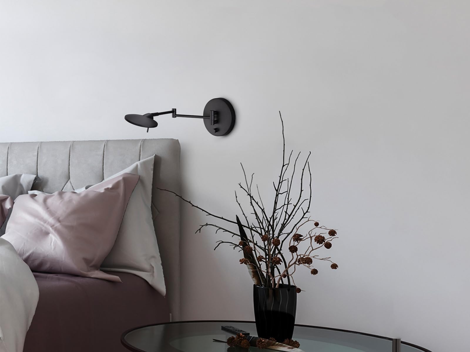 2er SET schwenkbare Wandleuchten Schwarz mit Stecker & Schalter, Tiefe 55cm