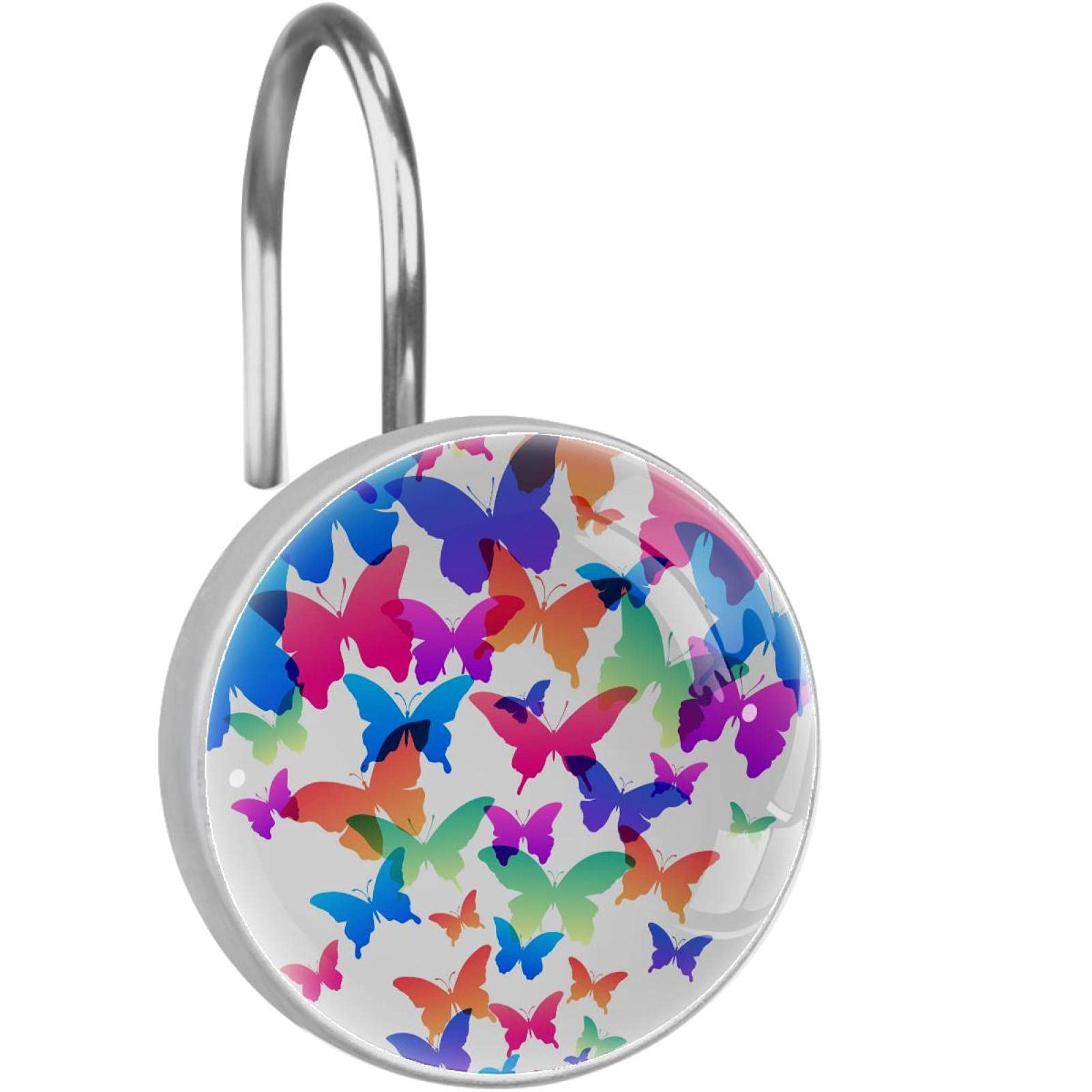 Crochets de rideau de douche papillon en acier inoxydable x12