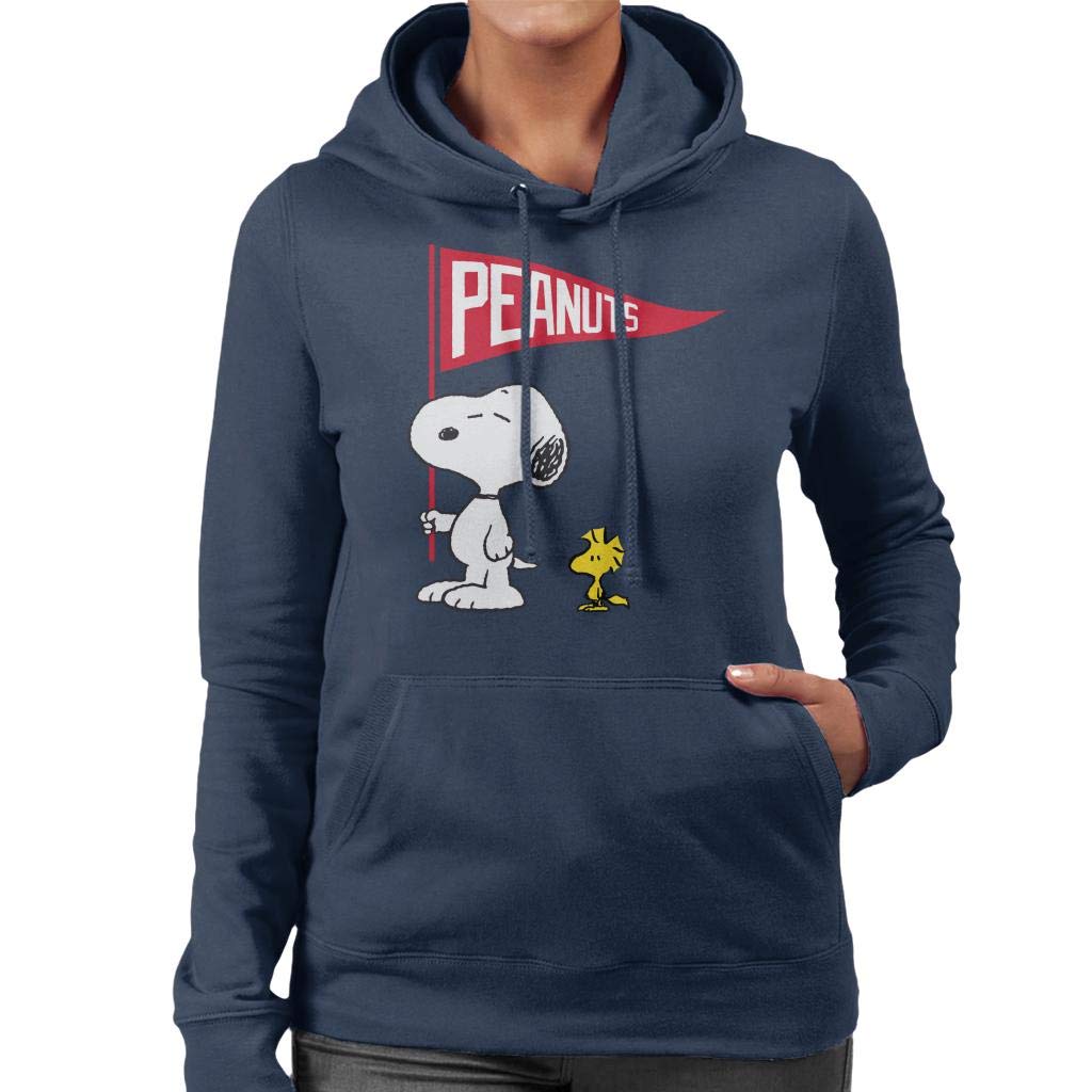 Peanuts Snoopy & Woodstock Flag Women's Hooded Sweatshirt Navy Blue
