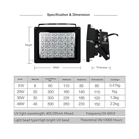 365/395/405nm UV Curing LightMixed Spectrum & Adjustable Spotlight for Post-Processing of SLA/DLP/LCD Resin 3D Printer Models, Shoe Icing,UV Epoxy Art & DIY Projects