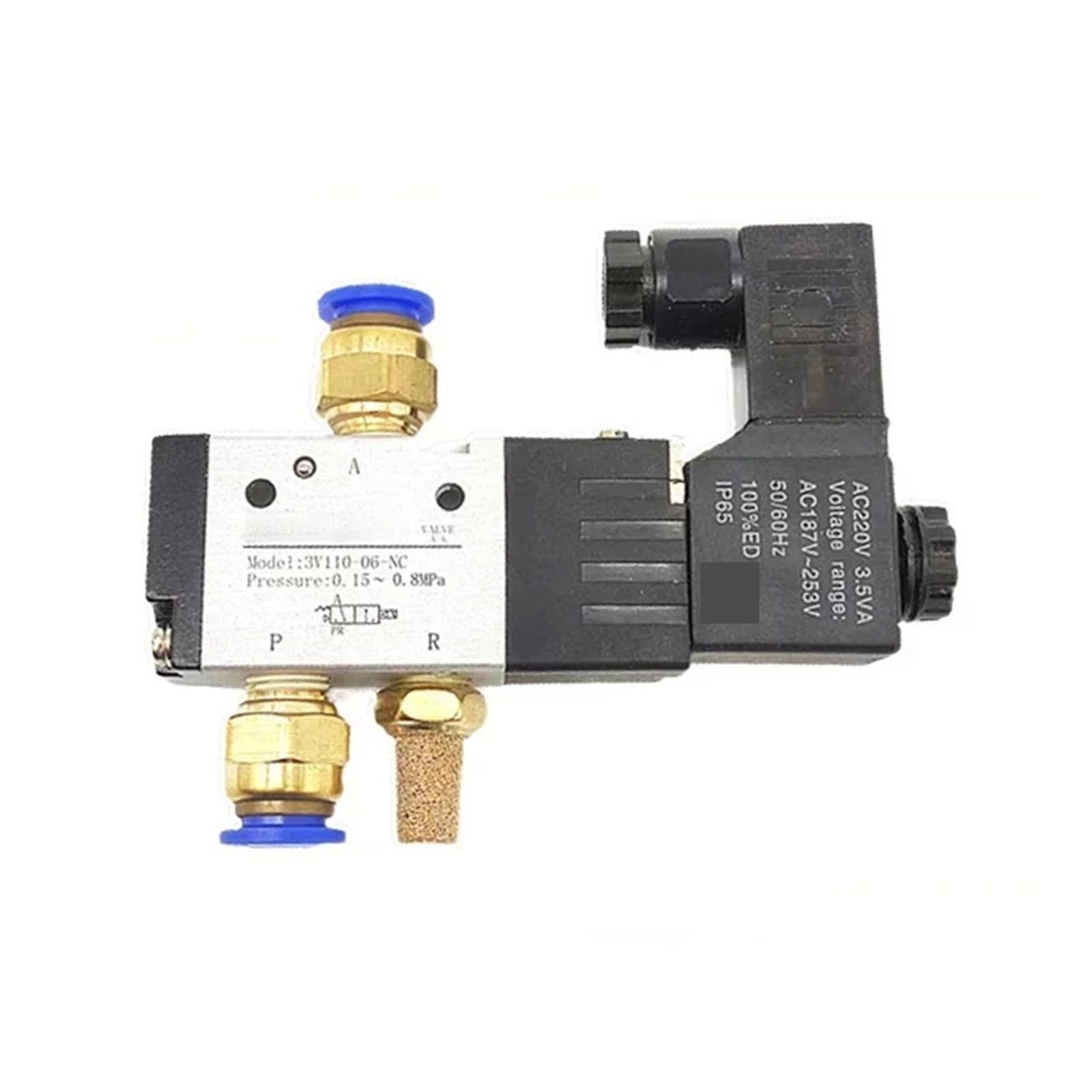 Válvula Solenoide 3V110-06 12V 1/8 "válvula de Control de Aire neumática de 3 vías válvula magnética eléctrica Cuerpo de Aluminio(Led w 8mm Fitting,AC220V)