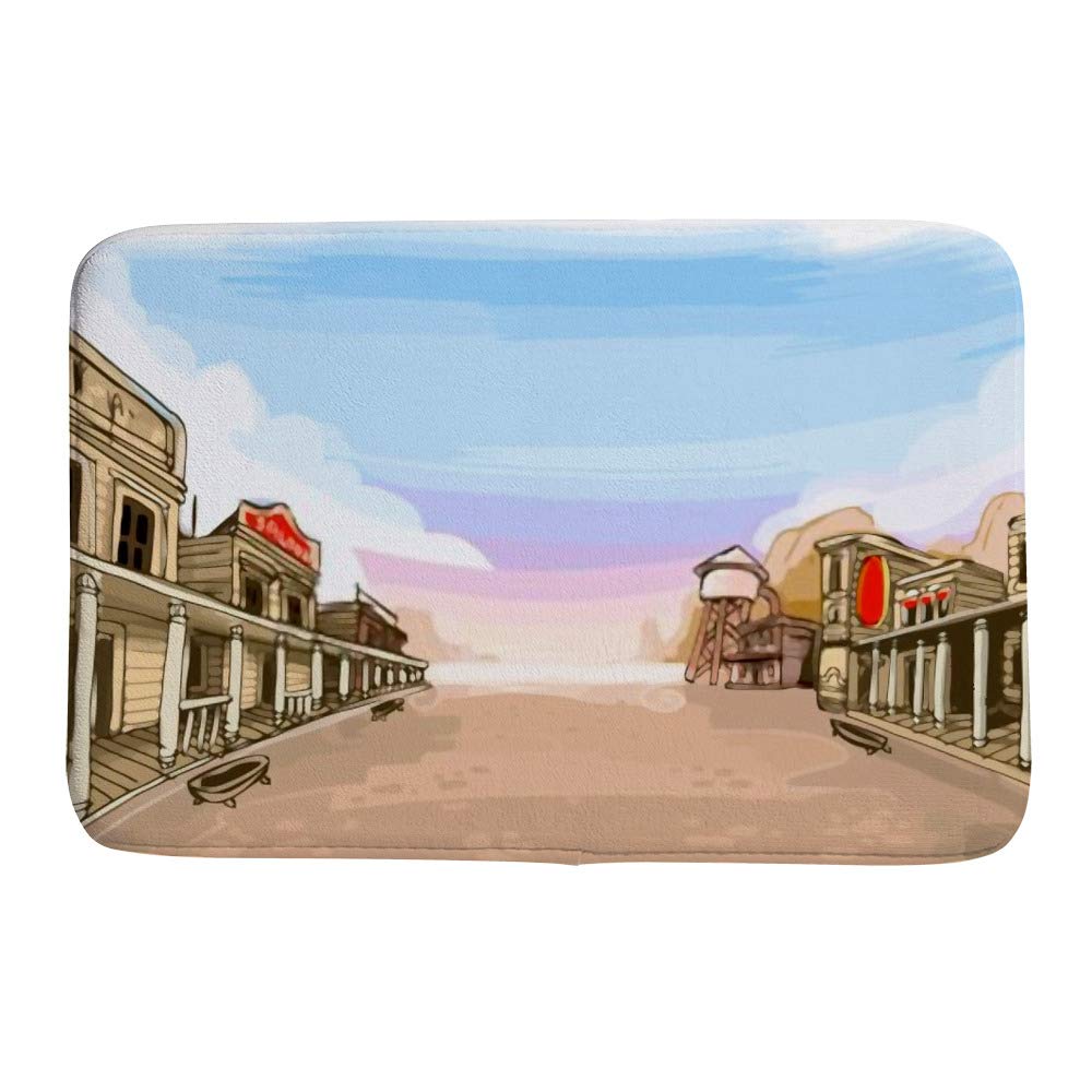 Tapis de bain corail polaire antidérapant motif cowboy multicolore