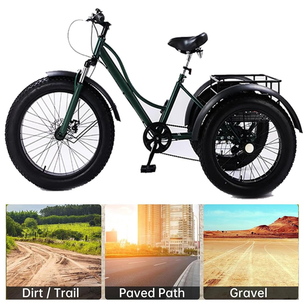Rower trójkołowy dla dorosłych, trójkołowy rower z tylnym koszem, regulowane siedzisko i podwójne hamulce tarczowe dla płynnej jazdy, duża nośność dla kobiet i mężczyzn