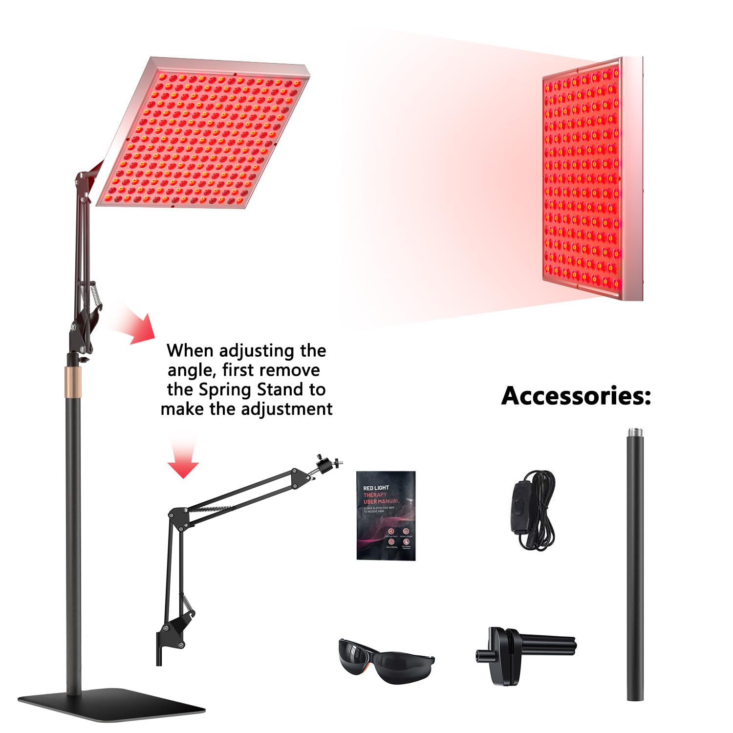 Lámpara de luz roja, lámpara infrarroja corporal y facial 225 LED, lámpara de terapia de luz roja, lámpara de panel de infrarrojos de 660 nm y 850 nm, dispositivo de relajación de terapia de luz roja