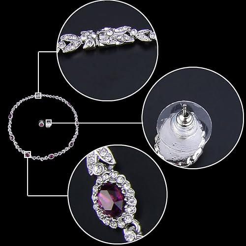 Miniatura 5 de EVER FAITH Juego de aretes y collar de hoja floral de lujo de cristal austriaco