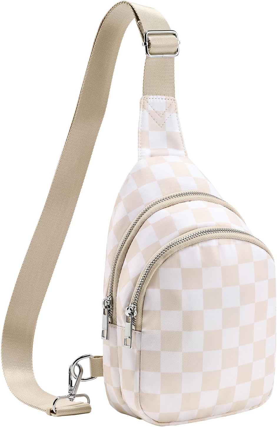 Small Checkered Sling Bag for Women, RFID Crossbody Bags Nylon Sling Backpack Purse for Travel (Beige Checkered)