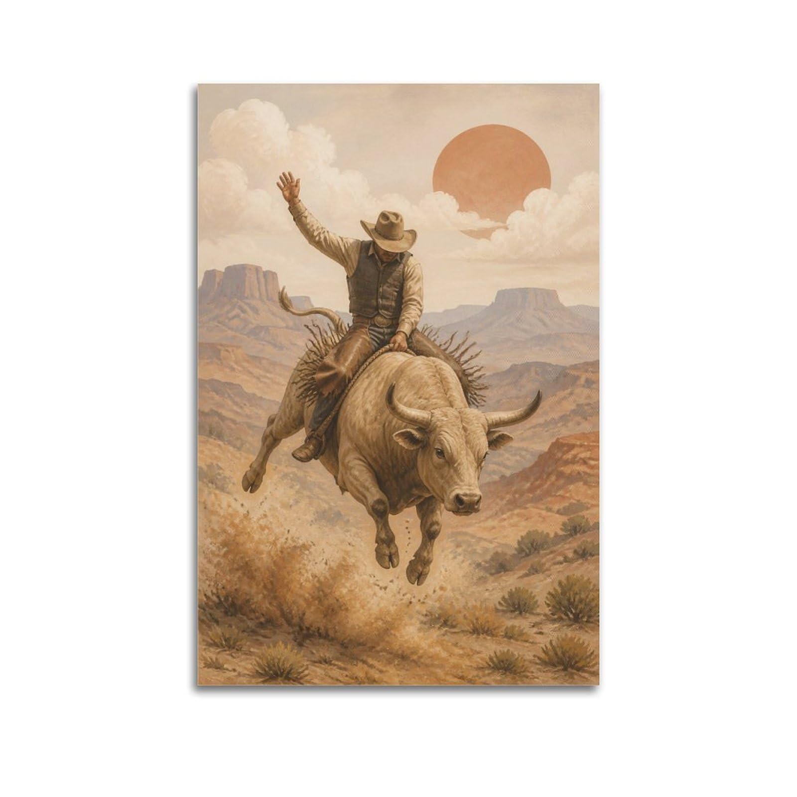 OKAHYS Southwestern Rodeo Bull Riding Poster Western Cowboy Culture Modern Decorative Canvas Prints - Ideal Wall Art for Family, Man Cave, Game Room, Boys & Girls Bedroom 20x30inch(50x75cm)