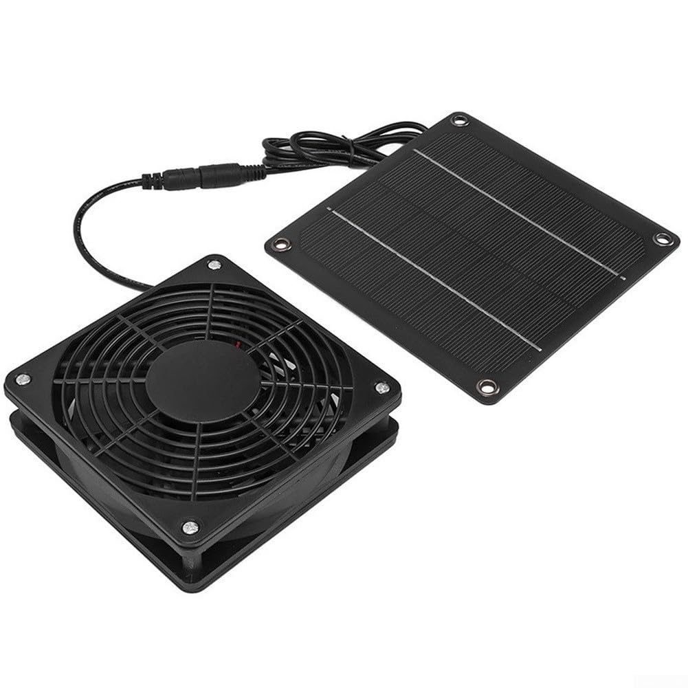 Kit de ventilador de ventilación solar con panel monocristalino de 5 W, sistema de refrigeración al aire libre para casas de mascotas, gallineros, invernaderos, casas de árboles