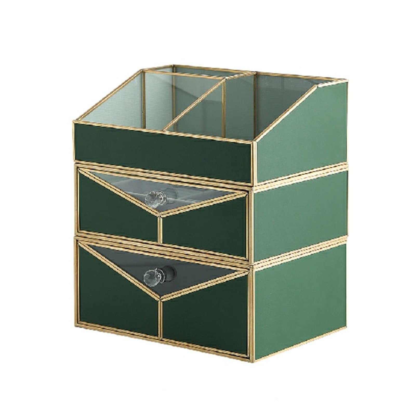 HDBCYUAZ Leather Glass Mirror Cabinet Mouth Skin Care Cosmetics Jewellery Perfume Dressing Table Bedside Desktop Storage Box