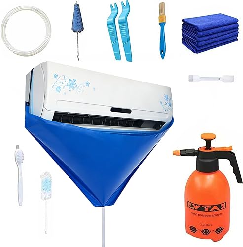 Cubierta de limpieza de aire acondicionado, 11 piezas de mini bolsa de limpieza dividida con rociador de alta presión de 2 L, kit de limpieza de CA