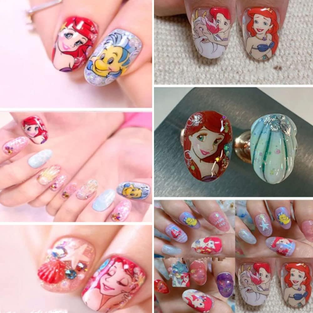 JinPren 6 Sheets Cute Nail Art Decals 3D Self Adhesive Designer Mermaid Nail... thumbnail 6