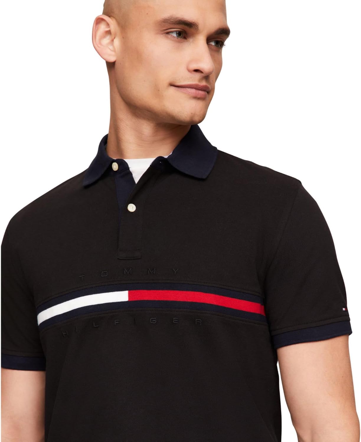 Tommy Hilfiger Men's Short Sleeve Cotton Pique Flag Graphic Polo Shirt in Custom Fit - Image 2