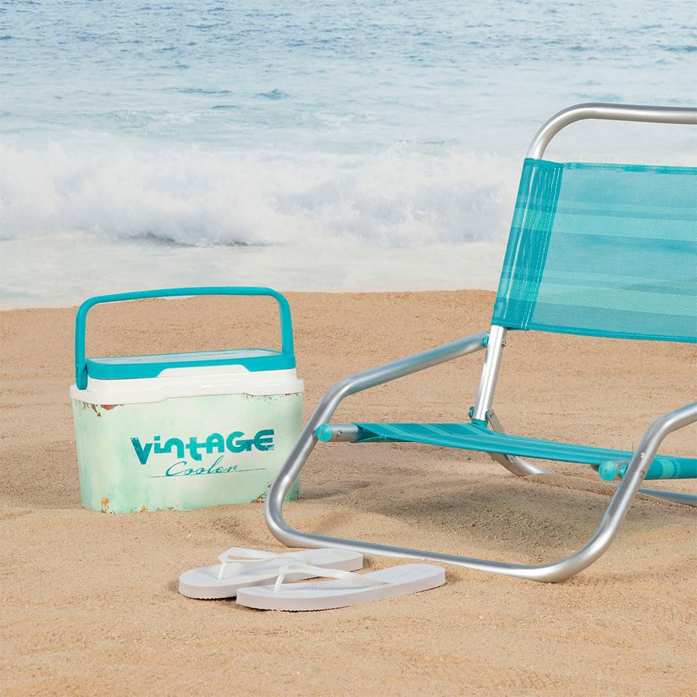 AKTIVE Nevera rígida de Playa 5L, Estilo Classic, plástico Resistente, Aislamiento de Poliuretano Superior, Mantiene el frío hasta 15h, Tapa con Cierre Seguro, diseño en Tonos azulados (62392)