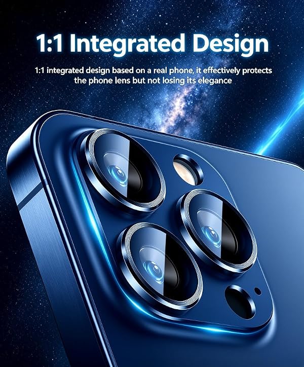 Tamoria Compatible for iPhone 15 Pro/iPhone 15 Pro Max Camera Lens Protector Metal Plus Tempered Glass Camera Cover Oneness Design, Ultra Clear, Anti-Explosion Blue by Tamoria - Used condition - Image 2