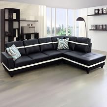 NicBex Sectional Couches for Living Room 2-Piece Modern Sectional Sofa with Right Chaise Classic L-Shape Sectional Couch Leather Upholstered Sofa Couches for Living Room, Office, Black