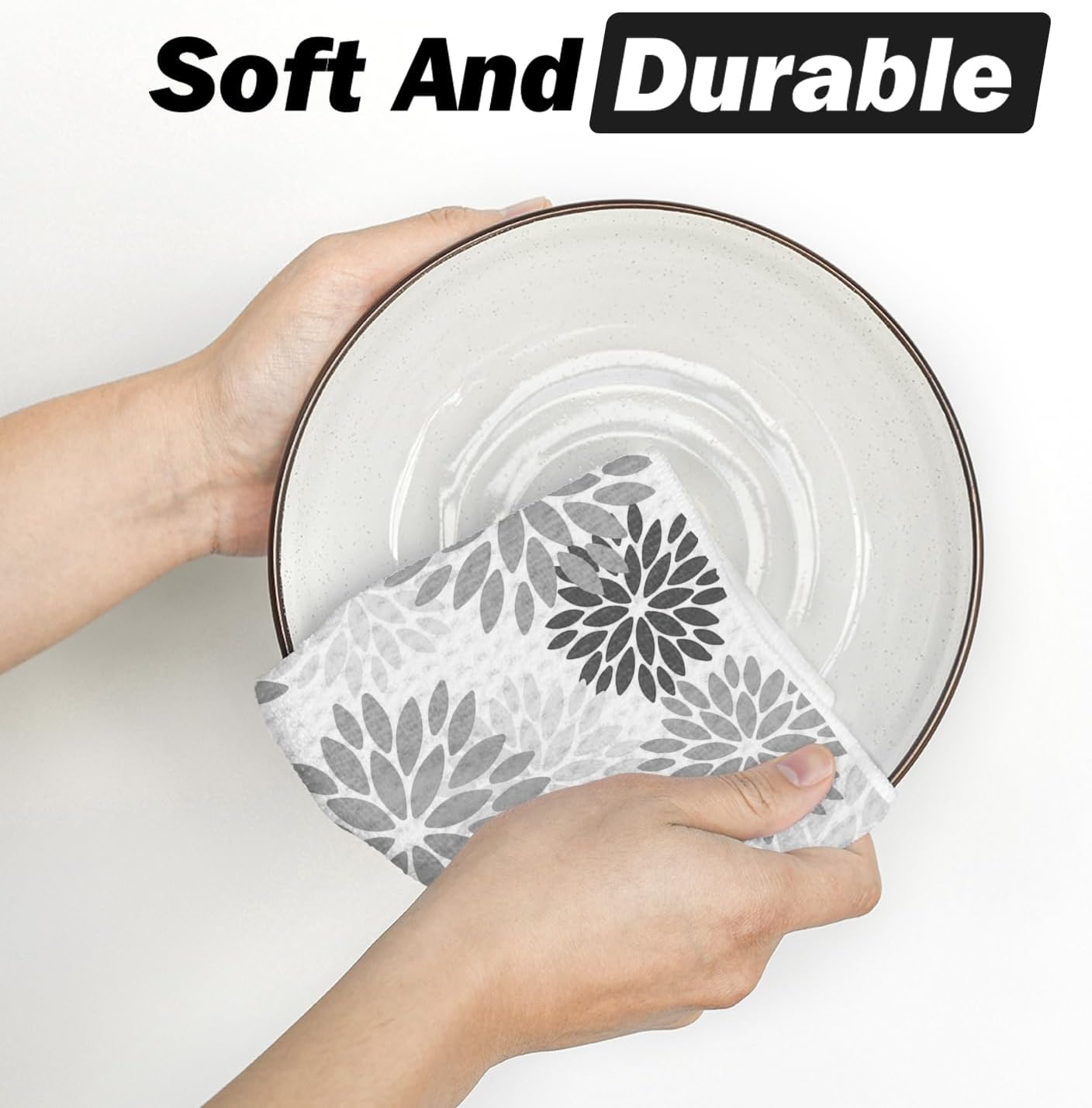 Artoid Mode Grey Dahlia Floral Kitchen Towels Dish Towels, 18x26 Inch Quick Dry Microfiber Cloth Hand Towels for Kitchen Drying Set of 2 - Image 5