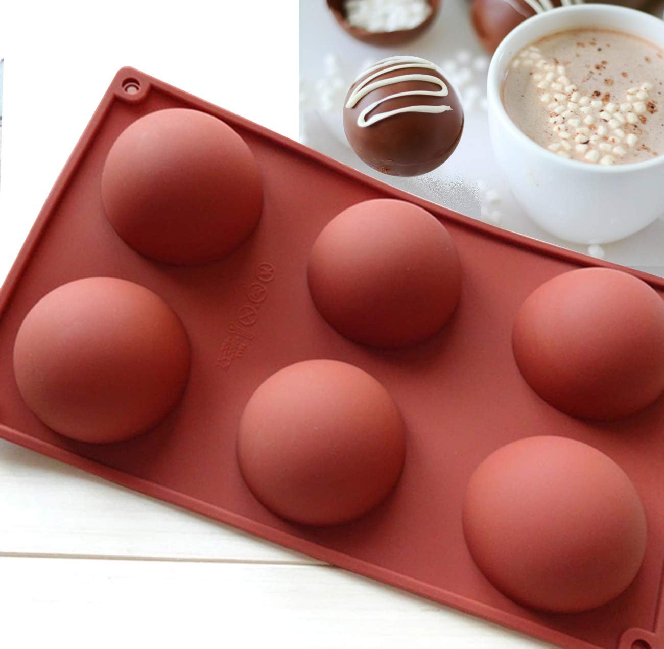 Hot Chocolate Bomb Mold Silicone Large Chocolate Sphere Mold Chocolate Ball Molds Silicone Hot Cocoa Bomb Molds 2.5" Round Chocolate Mold Semi Sphere Silicone Mold Chocolate Half Dome Mold 3 pcs