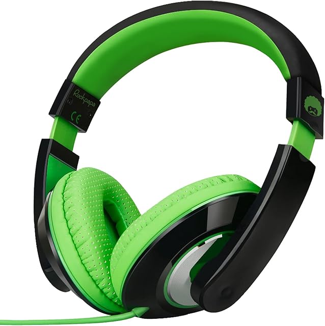Rockpapa Comfort Kids Headphones, Over Ear Headphones Wired, Childrens Headphones with Adjustable Headband, Stereo Sound, Wired Headphones for Kids Girls Teens Adults (Green)