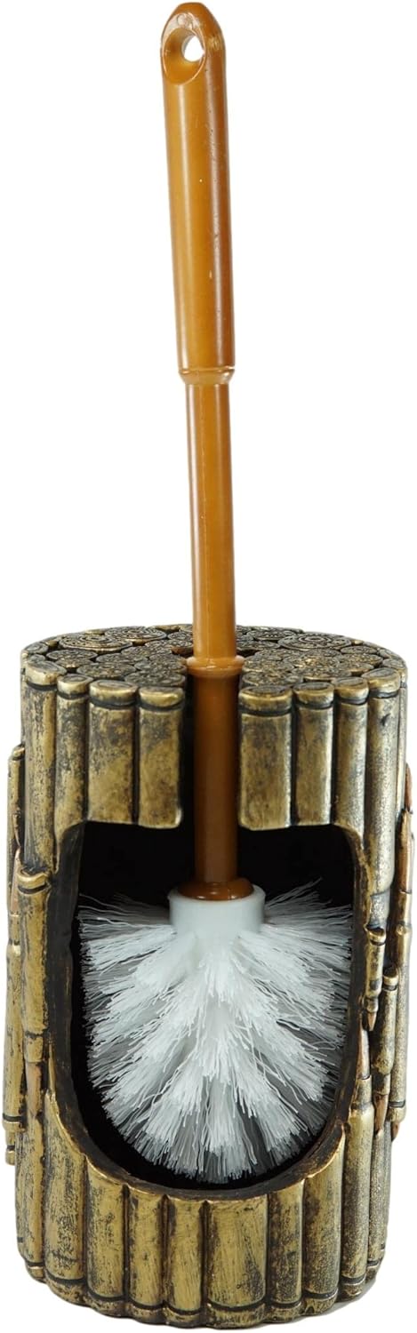 Ebros Gift Rustic Western Military Style Spherical Rifle Ammo Rounds Shells Gold Tone Bullets Bathroom Accessory (Toilet Brush and Sanitary Holder Set)