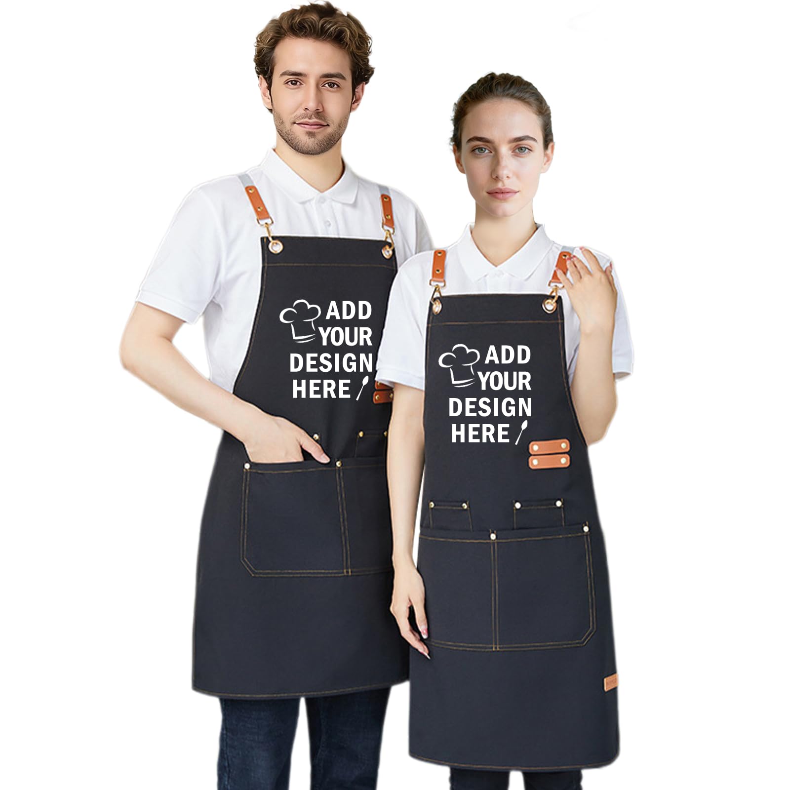 Naispanda Personalised Apron for Men Women - Custom Chef Apron with Logo Photo Text, Waterproof Adjustable Bib Aprons with 4 Pockets, Personalised Kitchen Apron for Cooking Grilling Baking BBQ