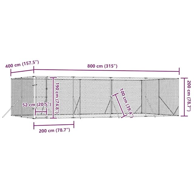 Foto 3 de 8 de vidaXL Perrera de Exterior Acero galvanizado Plateado 8x4x2 m