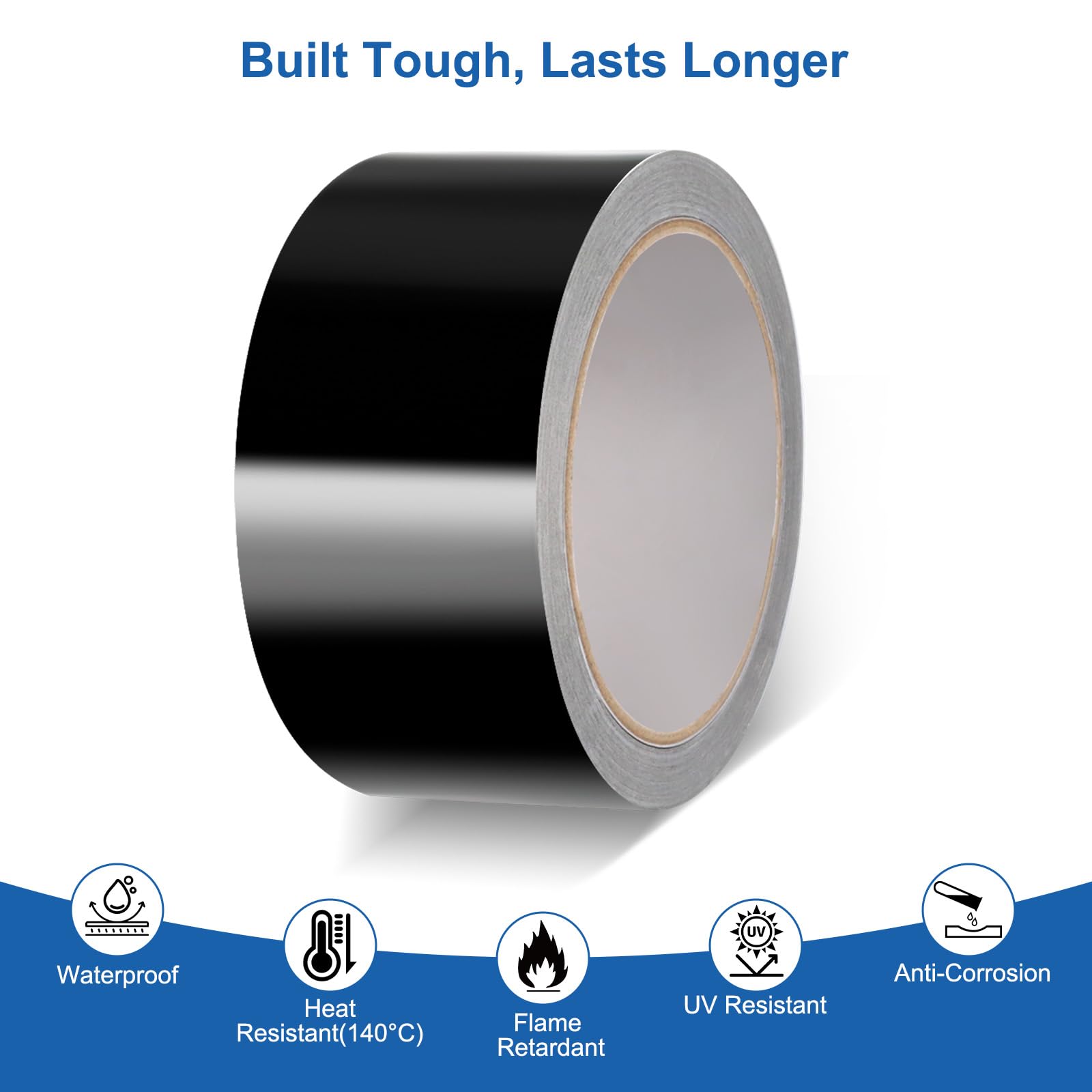 VINATO Cinta de Aluminio Negro,5cm x 20m - Cinta Aislante Alta Temperatura, Cinta Aluminio Adhesiva Impermeable para Conductos, Electrónica, Auto, Bricolaje | Cinta Selladora Impermeable