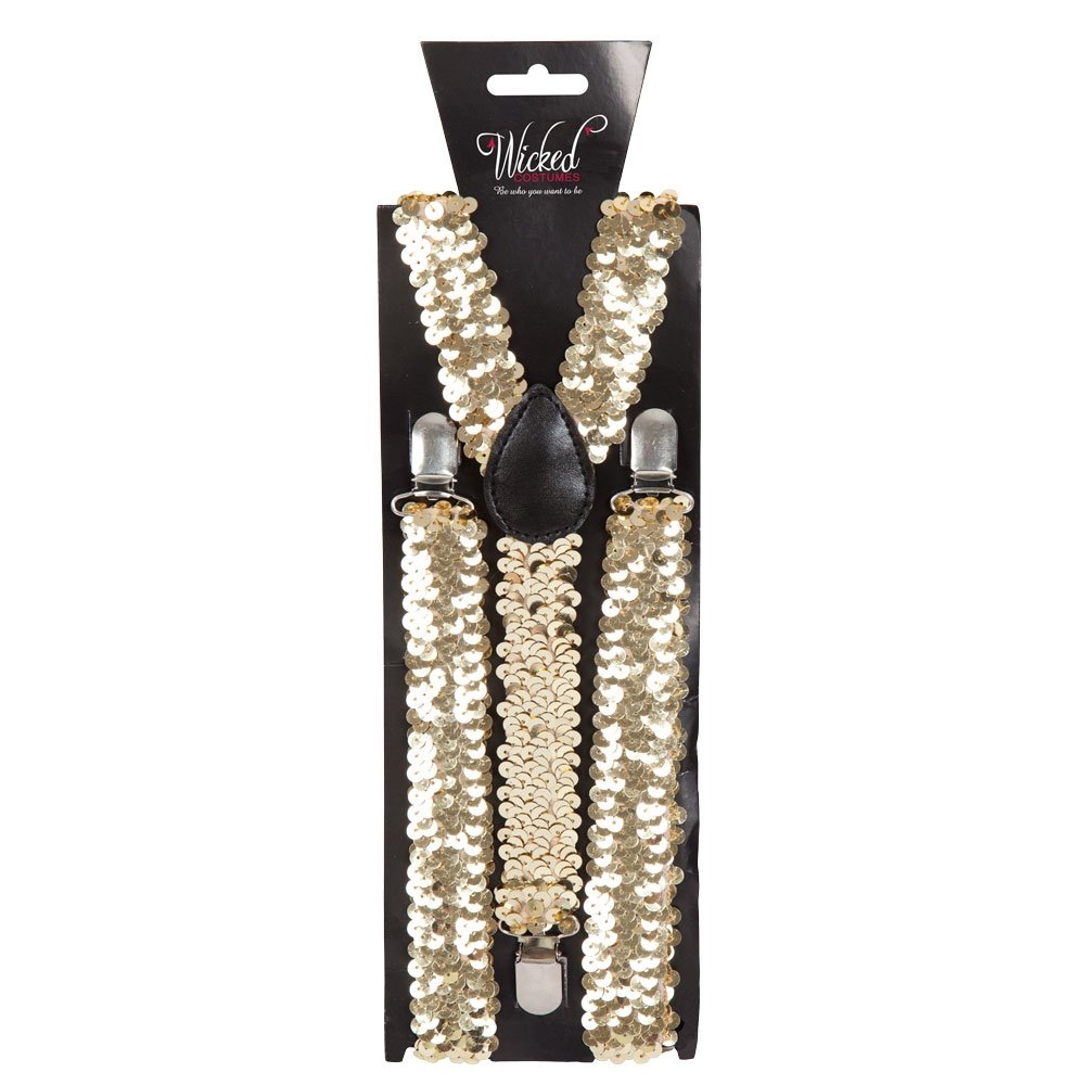 Wicked Costumes Adult Unisex Adjustable Gold Sequin Braces Fancy Dress Accessory