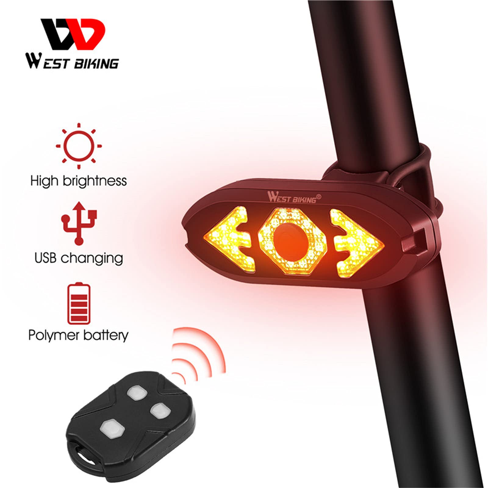 Vélo Clignotant Télécommande Indicateur de Direction LED Feu Arrière avec Klaxon VTT USB Rechargeable Lampe Vélo Feu Arrière