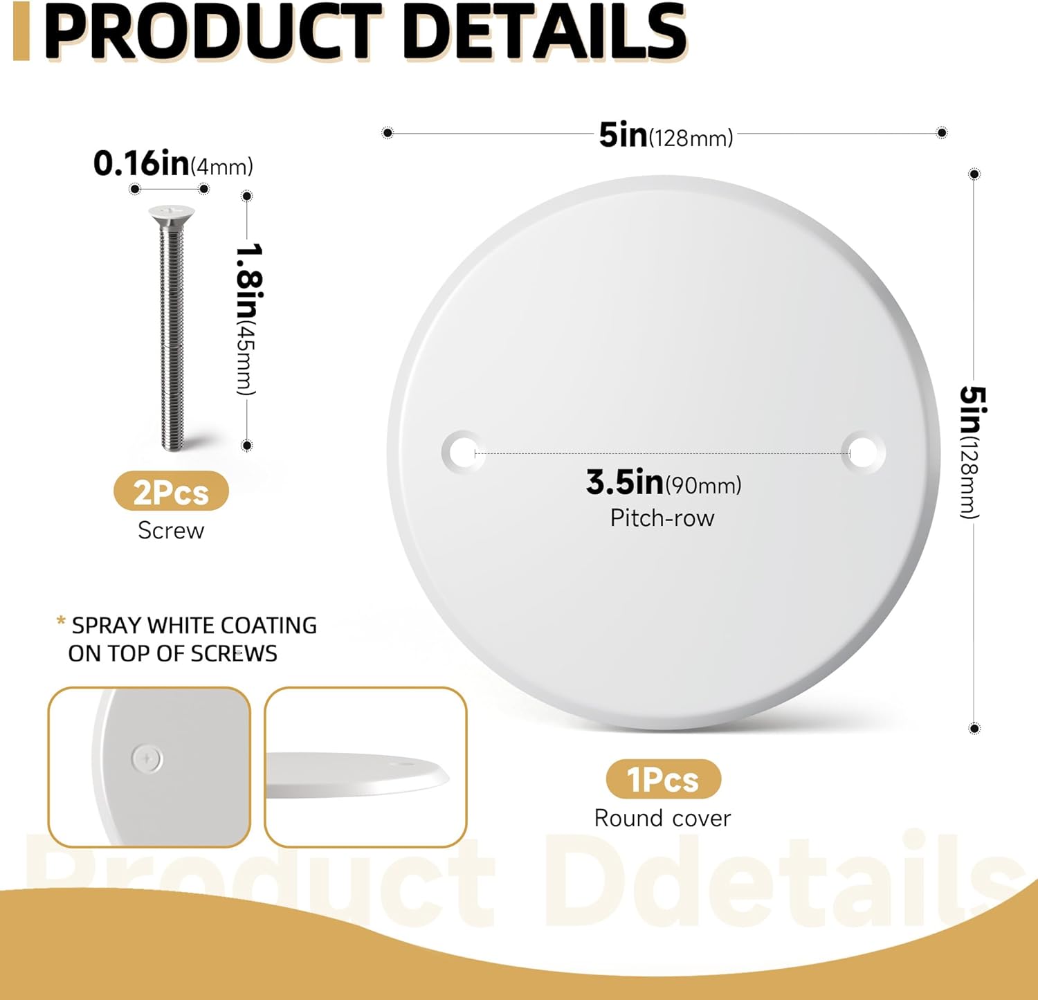 Ceiling Cover Plate,5 Inch Round Electrical Box Plate for 4 Inch Electric Box,Metal Round Wall Plate Cover for Smoke Detector,Hole Spacing 3.5 Inch - 1 Pcs(White)