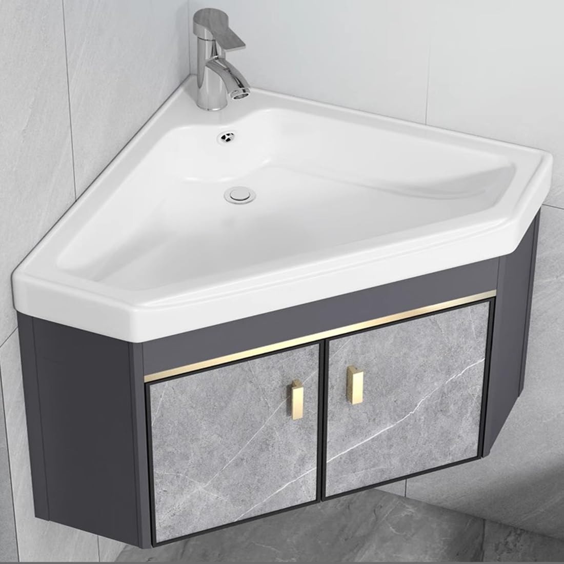 DFGHNBVC Corner Wall Mounted Bathroom Cabinet With Sink Mirror Floating Ceramic Wash Station With Storage Space-Saving Aluminum Sink Cabinet - 48Cm/18.8In