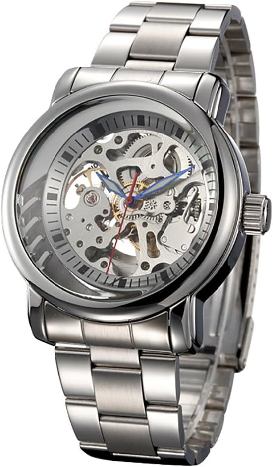 GuTe IK Colouring Unique All Silver Skeleton Automatic Mechanical Wrist Watch Steel